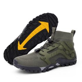 Outdoor Large Size Hiking Shoes Men's Lightweight High-top (Option: L2026 Army Green-47)